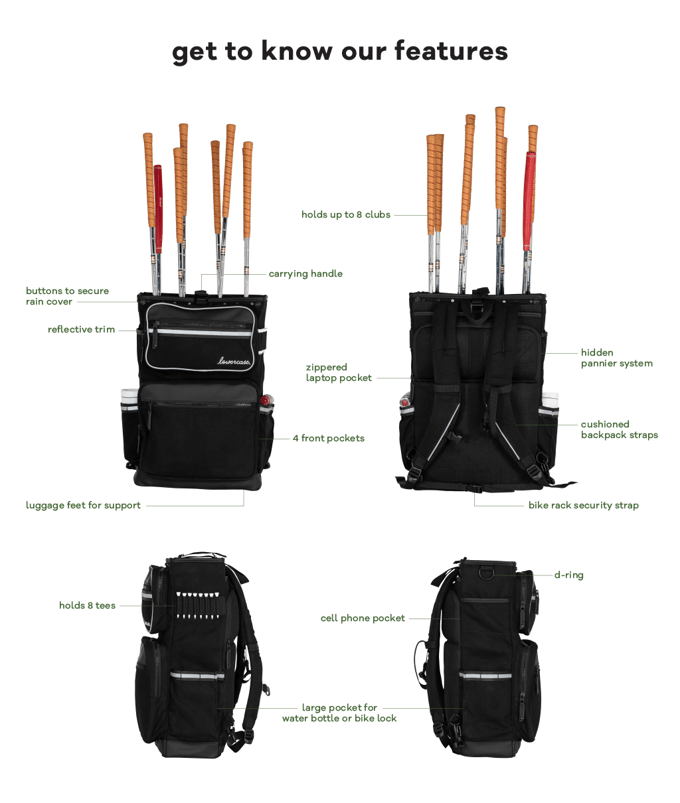the lowercase golf backpack and pannier bag