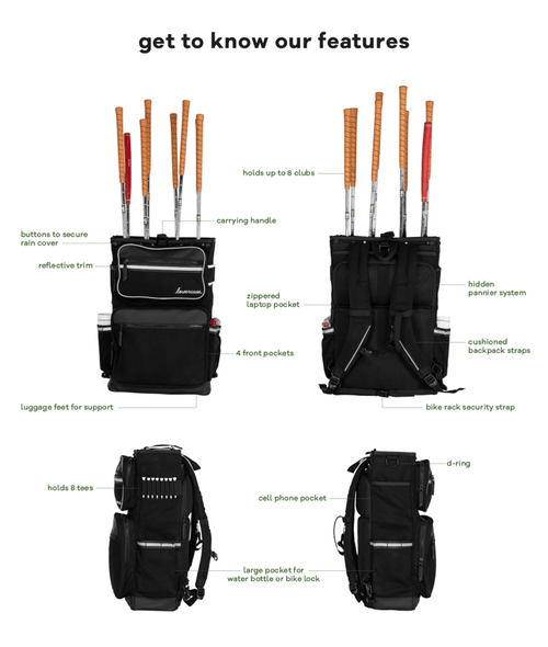 the lowercase golf backpack and pannier bag