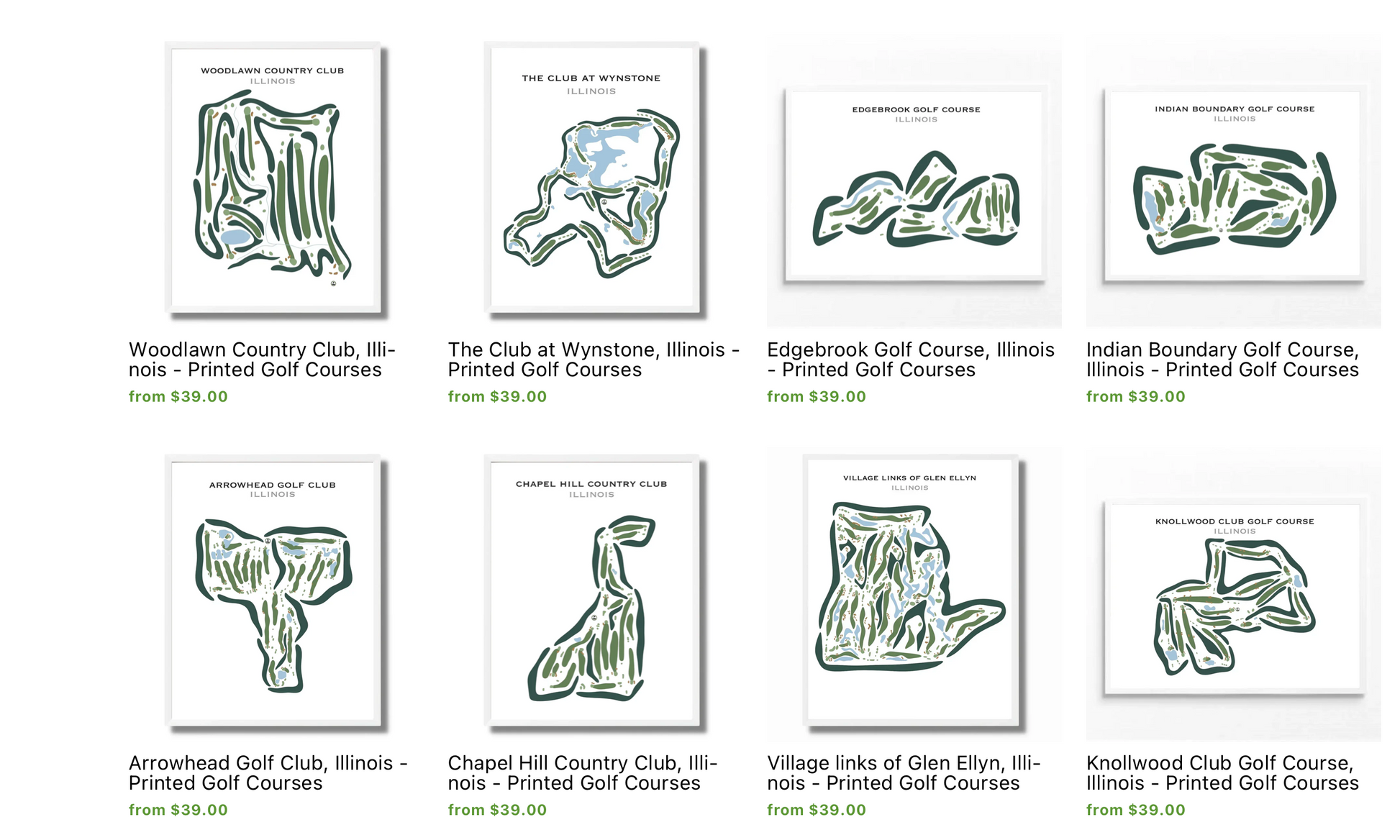 Chicago Golf Course Map Prints